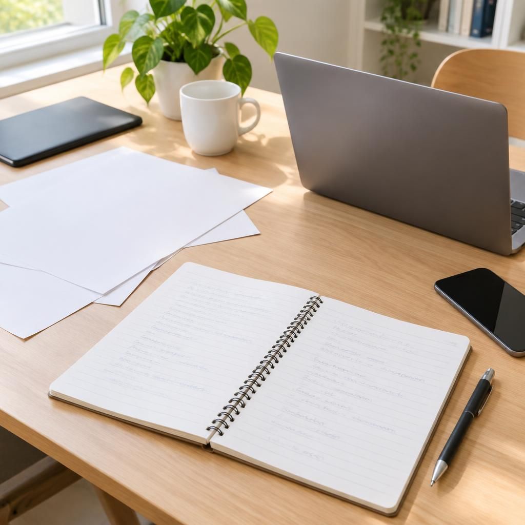 Periódico y cuaderno sobre una mesa luminosa