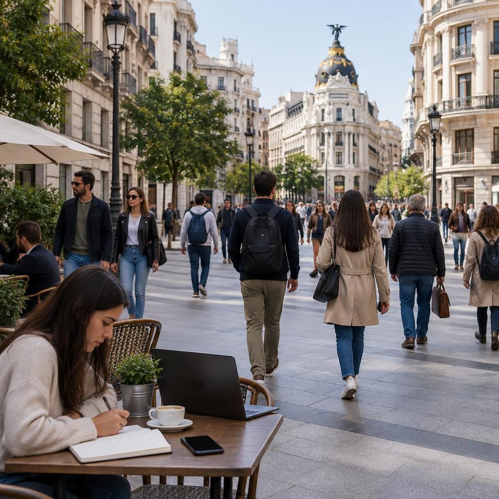 Personas caminando por una calle de Madrid